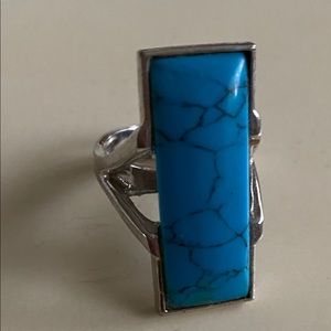 Turquoise and silver fashion ring